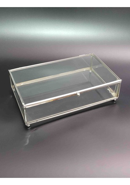 Cam Sandık Söz Nişan Çikolata Şeker, takı Kutusu 20 x 30 cm Gümüs