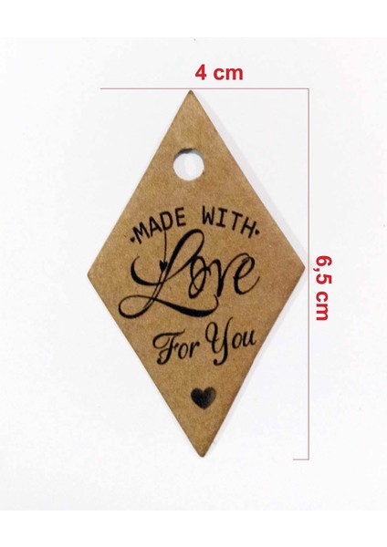 Kraft "made With Love For You" Baskılı Kart (50 Adet) 4- 6,5 cm modelleri