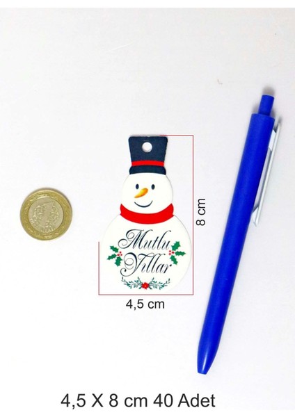 Kardan Adam Temalı Yeni Yıl Etiketi - Mutlu Yıllar - Yılbaşı Hediye Etiketi (4,5 X8CM) 40 Adet