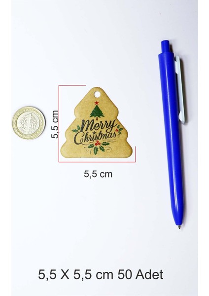 Çam Ağacı Temalı Yeni Yıl Etiketi -Merry Christmas-Kraft Yılbaşı Hediye Etiketi (5,5x5,5 Cm)50 Adet fiyatları