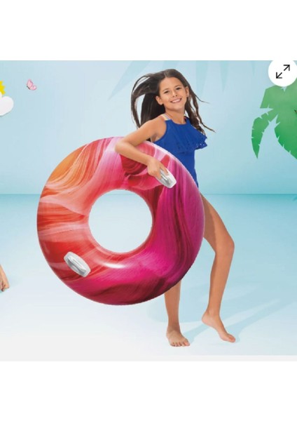 Kırmızı Doğa Desenli Tutmaçlı Deniz Simidi Büyük Boy 114 Cm (1.14 M)