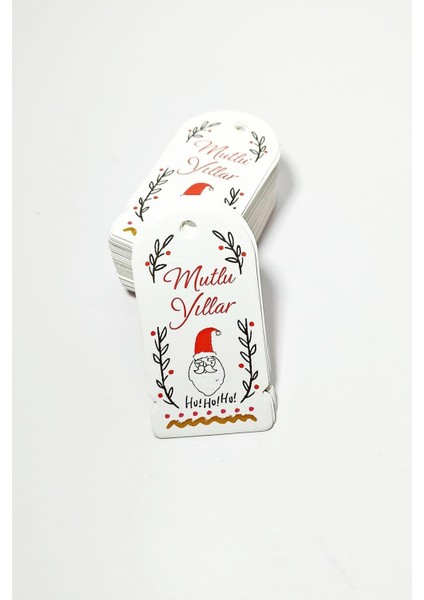 Noel Baba Temalı Yeni Yıl Etiketi - Mutlu Yıllar - Karton Yılbaşı Etiketi (3,5 x 6,5 Cm) 72 Adet