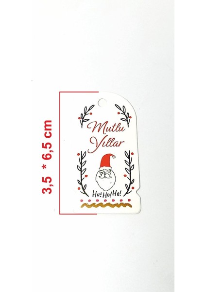 Noel Baba Temalı Yeni Yıl Etiketi - Mutlu Yıllar - Karton Yılbaşı Etiketi (3,5 x 6,5 Cm) 72 Adet