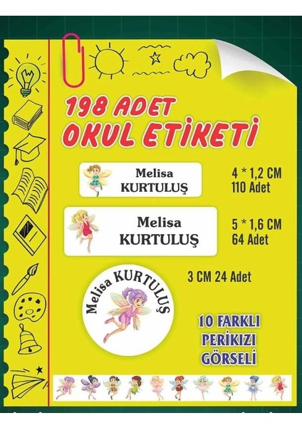 Kişiye Özel Perikızı Temalı Etiket ( 198 Adet Defter Kalem Okul Etiketi )