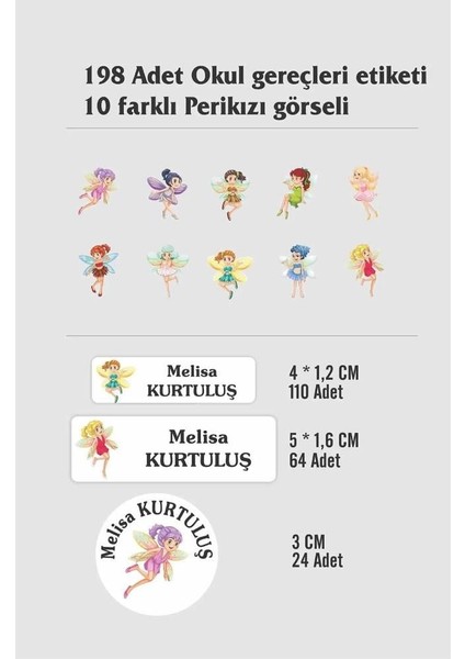 Kişiye Özel Perikızı Temalı Etiket ( 198 Adet Defter Kalem Okul Etiketi ) fiyatları