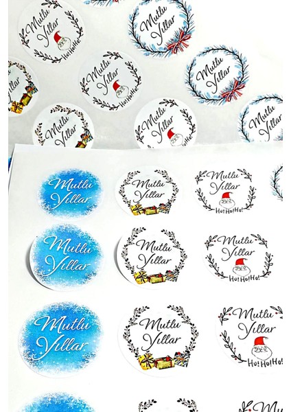 Yeni Yıl Temalı Etiket Seti - Mutlu Yıllar - Yapışkanlı Yılbaşı Etiketi (4 Cm) 48 Adet