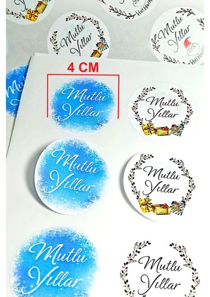 Yeni Yıl Temalı Etiket Seti - Mutlu Yıllar - Yapışkanlı Yılbaşı Etiketi (4 Cm) 48 Adet fiyatları