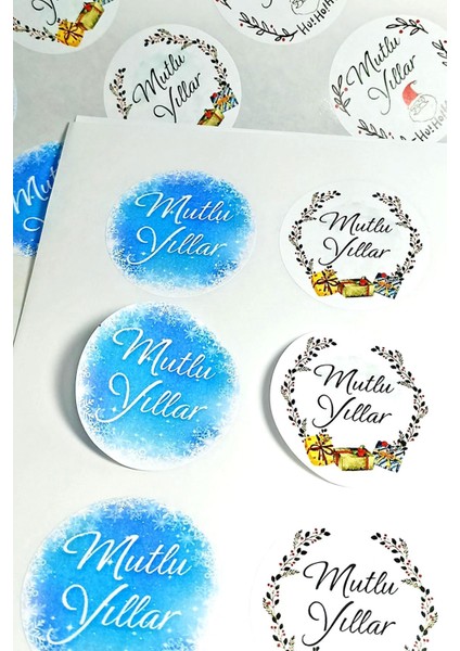 Yeni Yıl Temalı Etiket Seti - Mutlu Yıllar - Yapışkanlı Yılbaşı Etiketi (4 Cm) 48 Adet modelleri