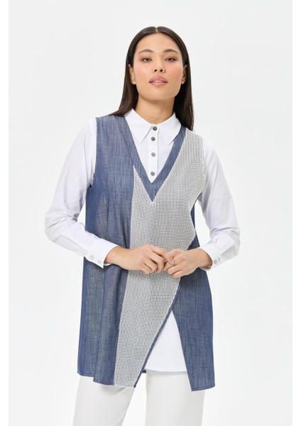 File Detaylı Denim Kumaş Iç Dış Takım Laci