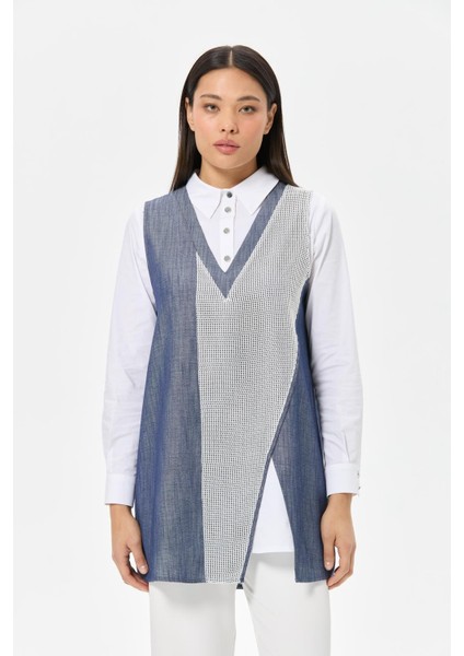 File Detaylı Denim Kumaş Iç Dış Takım Laci
