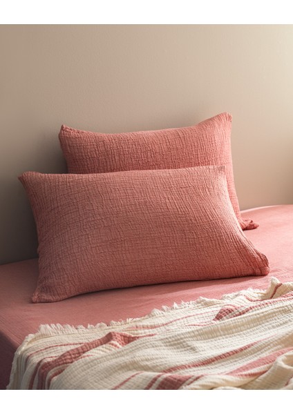 Clair Müslin Çift Kişilik %100 Pamuk Pike Takımı - Ekru/Kırmızı fırsatları