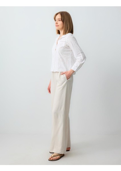 Taş Rahat Kesim Yüksek Bel Bol Paça Uzun Keten Pantolon modelleri