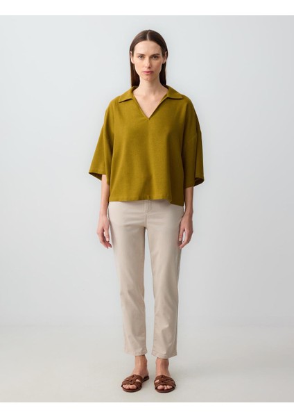 Taş Düz Kesim Yüksek Bel Normal Paça Yandan Cepli Dokuma Pantolon fiyatları