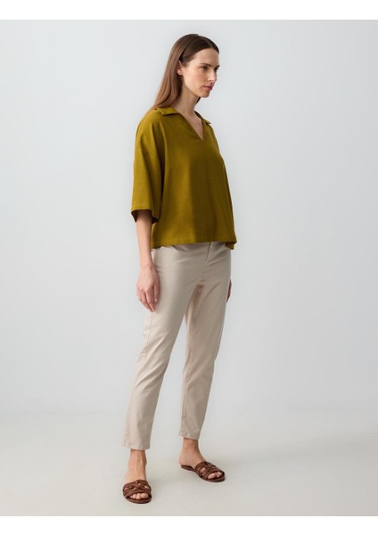 Taş Düz Kesim Yüksek Bel Normal Paça Yandan Cepli Dokuma Pantolon modelleri