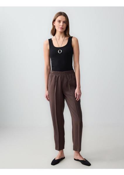 Acı Kahve Yüksek Bel Normal Paça Modal Dokuma Pantolon