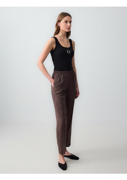 Acı Kahve Yüksek Bel Normal Paça Modal Dokuma Pantolon modelleri