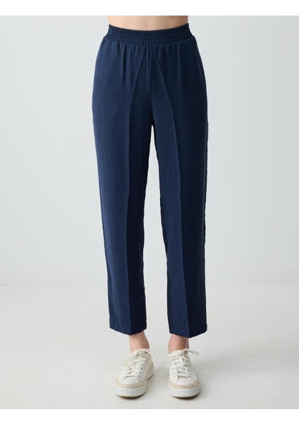 Lacivert Yüksek Bel Normal Paça Modal Dokuma Pantolon fırsatları