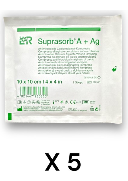 Suprasorb A + Ag Kalsiyum Aljinatlı ve Gümüşlü Örtü 10 x 10 cm - Ref 20571 - 5 Adet