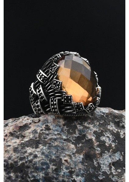 Zultanit Taşlı Mikro Taş Süslemeli 925 Ayar Gümüş Erkek Yüzüğü 901754