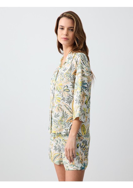 Taş Düz Kesim Truvakar Kol Desenli Keten Gömlek modelleri