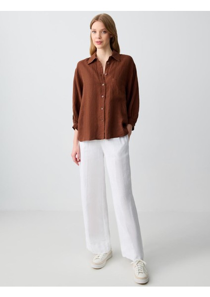 Acı Kahve Rahat Kesim Truvakar Kol Dokuma Keten Gömlek fiyatları