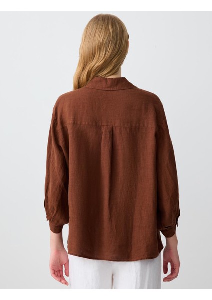 Acı Kahve Rahat Kesim Truvakar Kol Dokuma Keten Gömlek indirimleri