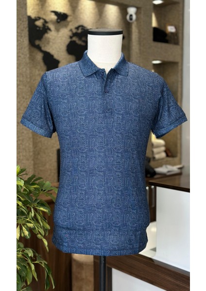 Desenli Polo Yaka Erkek Tişört Lacivert