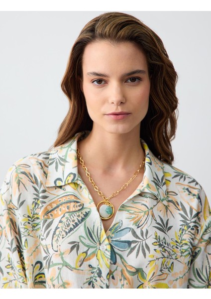 Taş Düz Kesim Truvakar Kol Desenli Keten Gömlek indirimleri