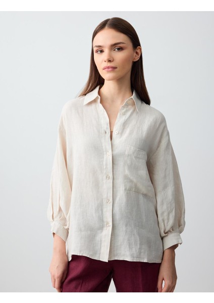 Taş Rahat Kesim Truvakar Kol Dokuma Keten Gömlek