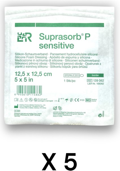 Suprasorb P Sensitive Border 5 Katmanlı Silikon Köpük Örtü 12,5 x 12,5 cm - Ref 139062 - 5 Adet