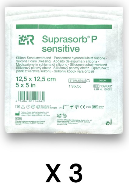 Suprasorb P Sensitive Border 5 Katmanlı Silikon Köpük Örtü 12,5 x 12,5 cm - Ref 139062 - 3 Adet