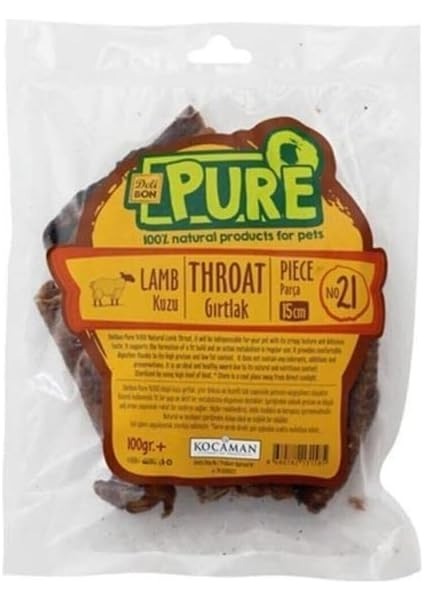Deli Bon Kurutulmuş Parça Kuzu Gırtlak Köpek Ödül Maması 15 cm 100 gr