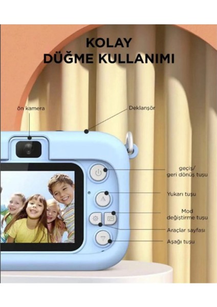 Mini 1080P Hd Çocuk Kamera Dijital Fotoğraf Makinesi 2.0 Inç Ekran 5 Adet Oyun Pembe