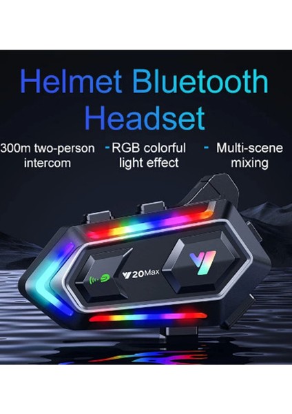 Y20 Max Motosiklet Bluetooth 5.3 Kask Intercom 2 Kişi 300 Metre Eşleşme Özellikli