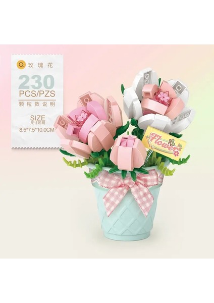 Moc Sevimli Buket Çiçekler Etli Flowerpot Bitki Kar Lotus Gül Zambak Modeli Yapı Taşları Setler Tuğlalar Oyuncak Şehir Rengi: Yok Kutu 230PCS (Yurt Dışından)