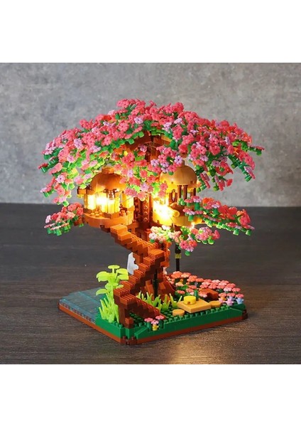 Mini Sakura Ağacı Yapı Taşları Set Dıy Kiraz Blossom Tuğlalar Işıklı Ağaç Evi Model Süs Model Tuğla (Yurt Dışından)