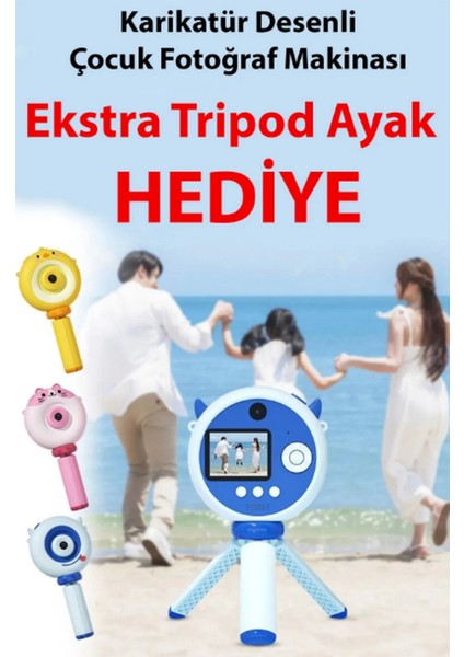 Hd Kamera Karikatür Tripodlu Çocuk Dijital Kamera Fotoğraf Makinası 1080P Video Kaydedici 2.0 Inç