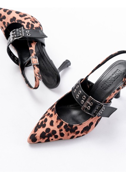 İNF-260 Gümüş Simli Günlük Arkası Açık Baret Tokalı Topuklu Bayan Ayakkabı fırsatları