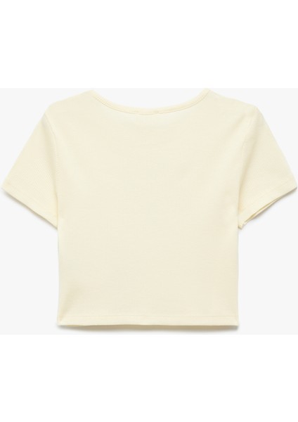 Kelebek Baskılı Kısa Kollu Bisiklet Yaka Pamuklu Tişört fiyatları