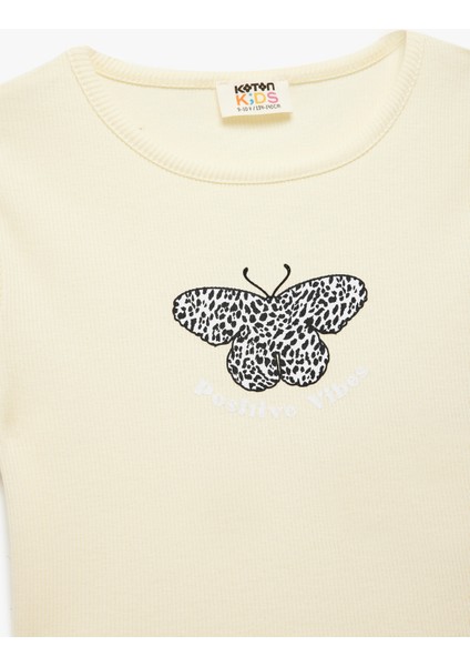 Kelebek Baskılı Kısa Kollu Bisiklet Yaka Pamuklu Tişört modelleri
