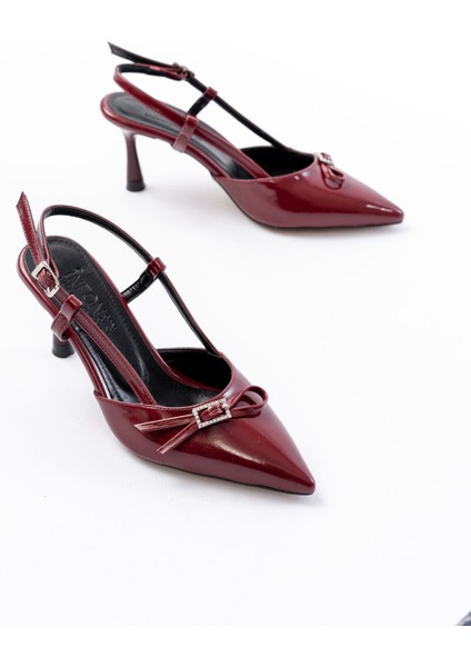 İNF-2300 Pembe Rugan Günlük Arkası Açık Fiyonklu Topuklu Bayan Ayakkabı modelleri