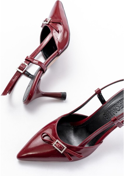 İNF-2300 Pembe Rugan Günlük Arkası Açık Fiyonklu Topuklu Bayan Ayakkabı indirimleri