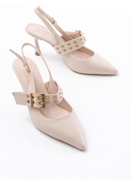 İNF-260 Gümüş Simli Günlük Arkası Açık Baret Tokalı Topuklu Bayan Ayakkabı modelleri