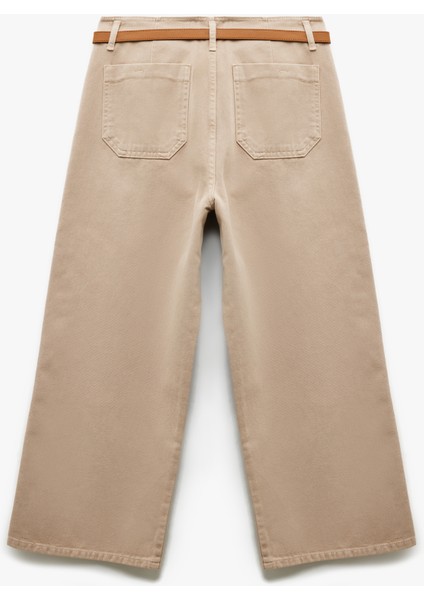 Düğmeli Kesik Geniş Paça Kemerli Pantolon - Wide Leg Jeans fiyatları