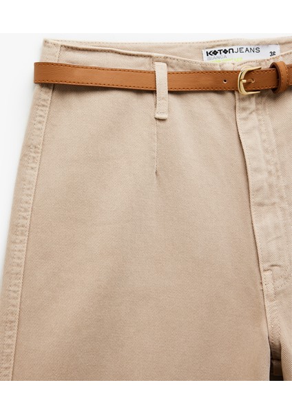 Düğmeli Kesik Geniş Paça Kemerli Pantolon - Wide Leg Jeans modelleri