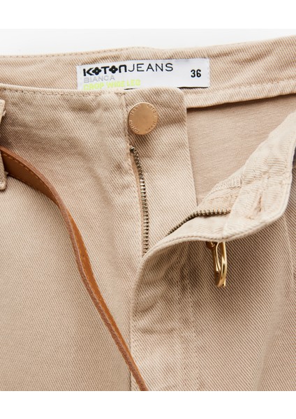 Düğmeli Kesik Geniş Paça Kemerli Pantolon - Wide Leg Jeans fırsatları