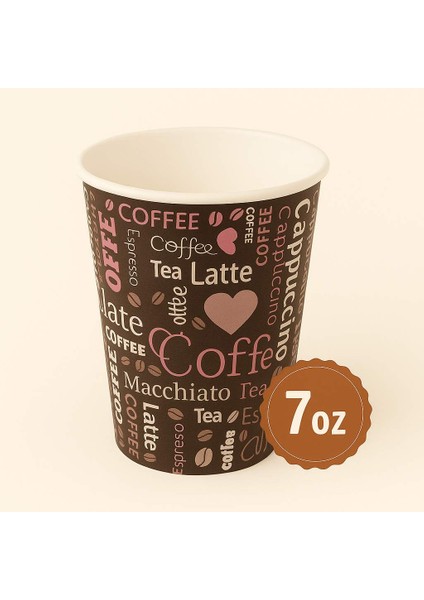 Karton Bardak 7 Oz Cafe Baskılı Kahverengi 250'li