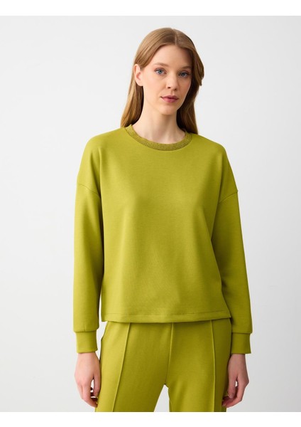 Limoni Bisiklet Yaka Uzun Kollu Yakası Sim Detaylı Sweatshirt