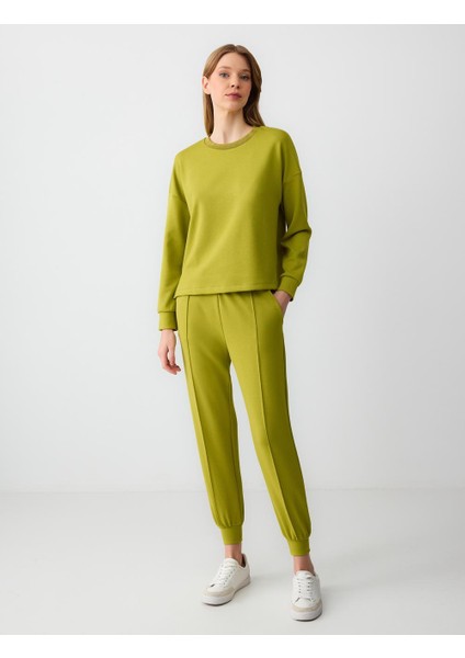 Limoni Bisiklet Yaka Uzun Kollu Yakası Sim Detaylı Sweatshirt