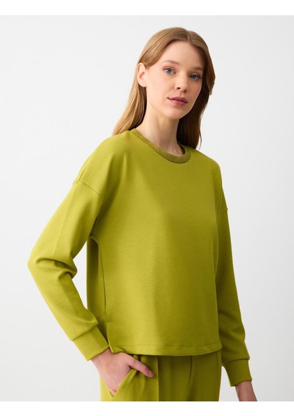 Limoni Bisiklet Yaka Uzun Kollu Yakası Sim Detaylı Sweatshirt
